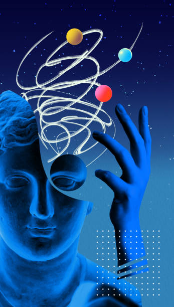 istock Abstract human antique statue and hand, drawn style. Creative idea symbol, art design or collage. Mental Health, thinking, psychology concept 2163890103