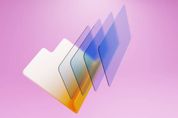 Futuristic glass folder icon on pink background. 3d rendering illustration.
