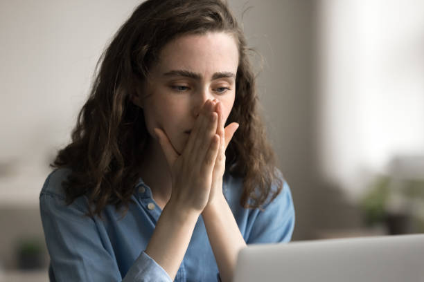 istock Close up student woman receive message with negative exam result 2163907478