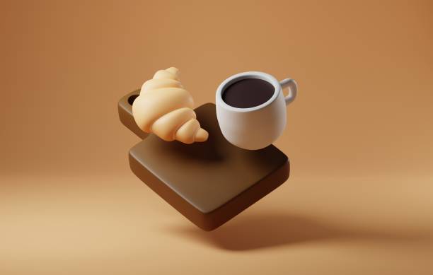 3D Coffee and Croissant Icon for a Perfect Start. 3D render
