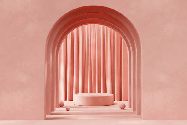 istock Minimal Pink Podium Platform For Product Display Advertising 3D Rendering 2163908507