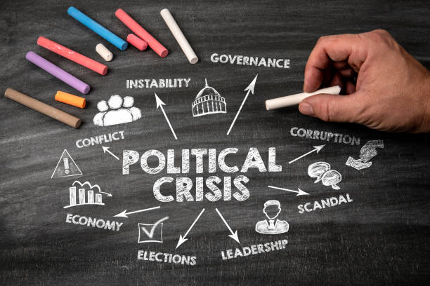 istock Political Crisis. Black scratched textured chalkboard background 2163915989
