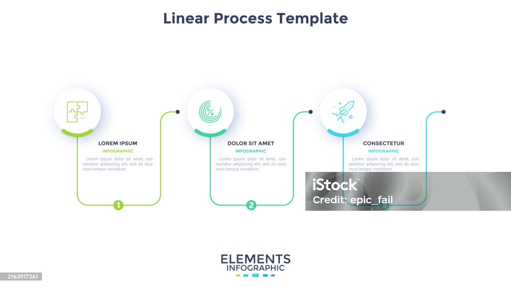 Basic Linear Process Chart Process Chart With Three Linear Elements Placed In Horizontal Row ...