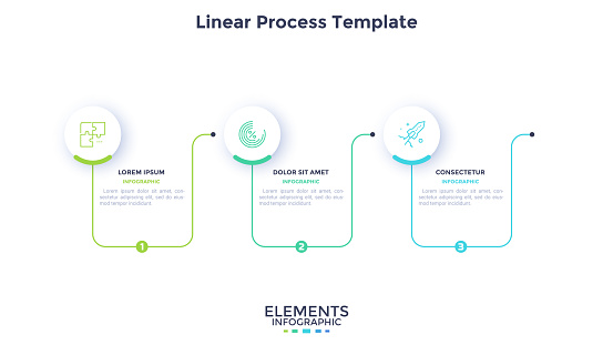 Three Column Process Image Process Chart With Three Linear Elements Placed In Horizontal Row ...