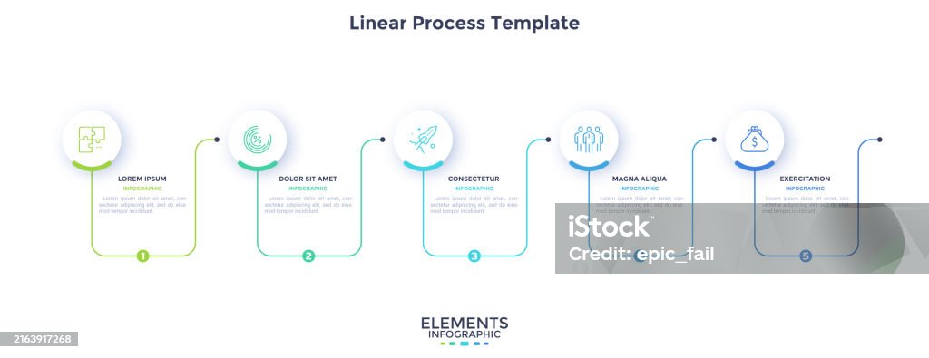 Basic Linear Process Chart Process Chart With Five Linear Elements Placed In Horizontal Row ...