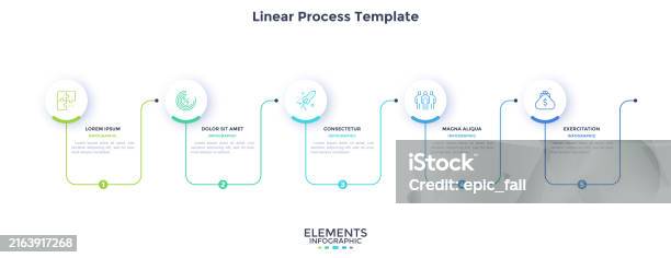 Easy Process Lineal Process Chart With Five Linear Elements Placed In Horizontal Row ...