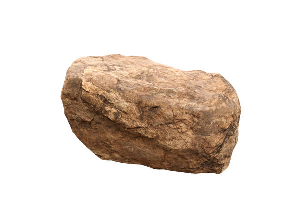 istock Brown Rock Stone Podium isolated on white background 2163917375
