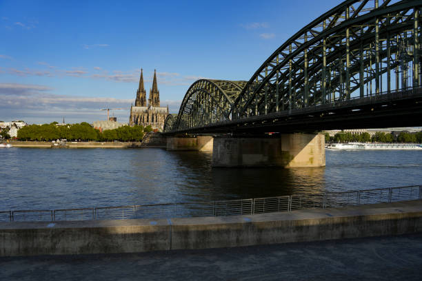 Cologne, Germany. View to the Cathedrale over the Rhine river with the Hohenzollern Bridge. July 23, 2024