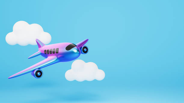 istock Rainbow airplanes flying in the clouds. Cartoon airplane banner with copy space. 3D rendering. 2163933239