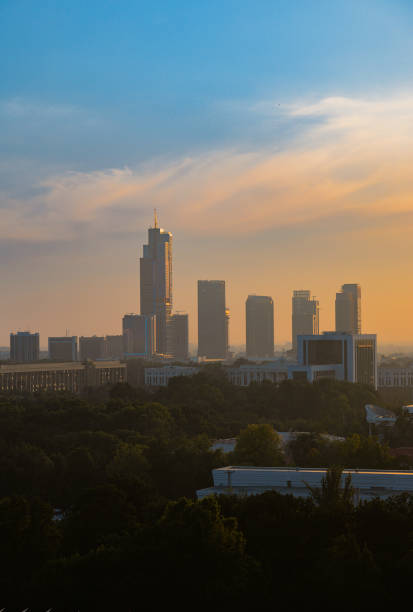 Tashkent newest skyscrapers at sunset, as seen from a building near Amir Timur Square