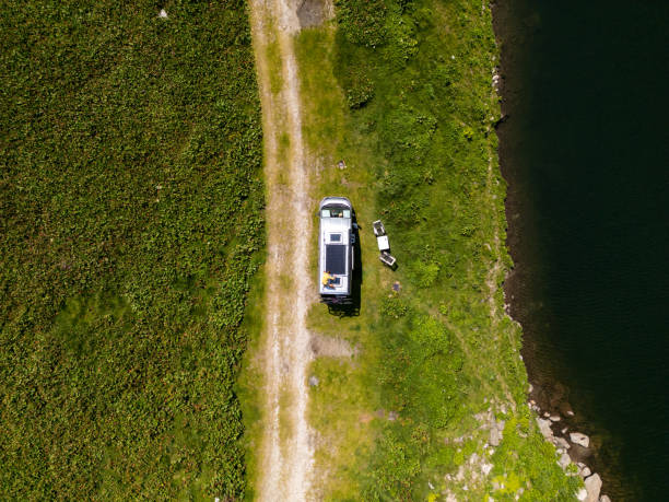 istock Aerial View of Camper Van by Lakeside 2163941821