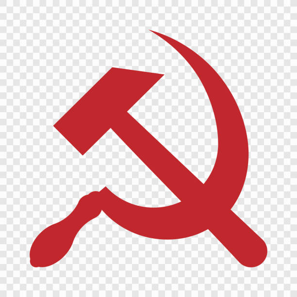 Red Hammer and Sickle, Symbol of the Soviet Union on Transparent Background red hammer and sickle emblem, representing the Soviet Union, showcased on a transparent checkered background. red hammer stock illustrations