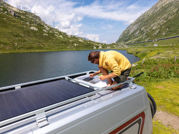 istock Solar-Powered Camper Van by the Lake 2163943279