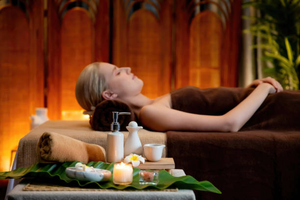 istock Aromatherapy massage ambiance or spa salon composition setup. Quiescent 2163945248