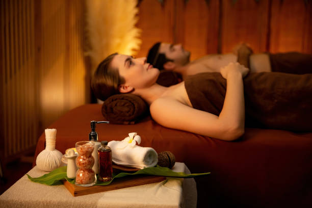 istock Aromatherapy massage ambiance or spa salon composition setup. Quiescent 2163948147