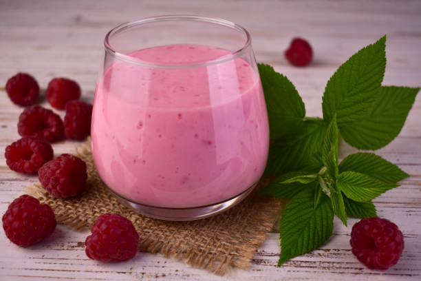 istock Raspberry smoothie in a glass. Close-up. 2163953593