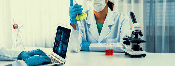 istock Innovative medical biotechnology software with lab researcher. Rigid 2163963917