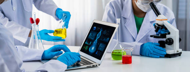 istock Innovative medical biotechnology software with lab researcher. Rigid 2163964085
