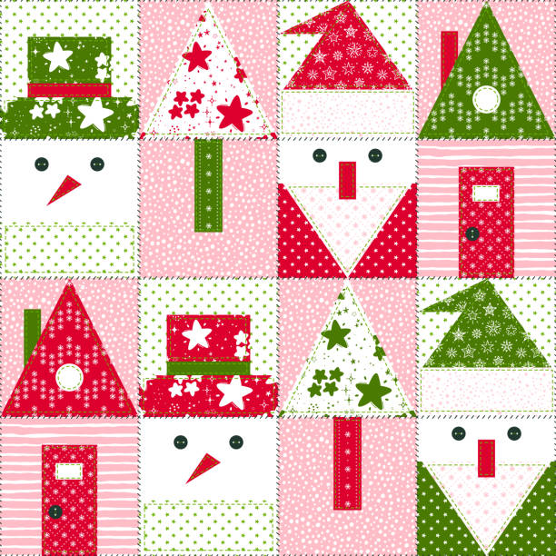 istock Christmas, New Year, Winter Holidays. Patchwork in Folk Style with Snowman, Santa, Christmas tree, House. Decorative Abstract Geometric Mosaic Pattern. Seamless Quilting pattern. Vector graphics. 2163971736