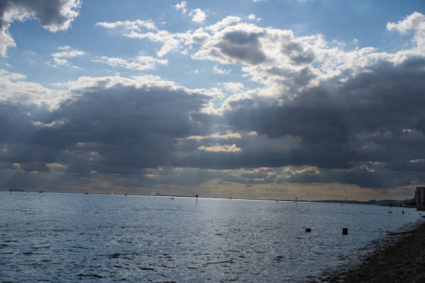 Dramatic sky during sunset over British coastline