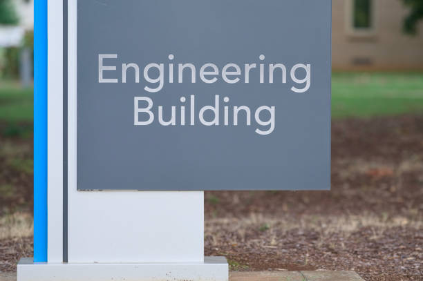 istock Engineering building sign in front of building 2163981013