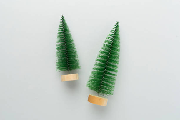 istock Small christmas tree on color background, top view 2163981783