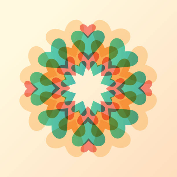 Heart party mosaic in color overlay. Celebration template. Retro style heart kaleidoscope. Party element. Vector illustration.