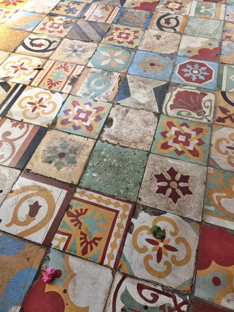 istock Colorful vintage floor tiles abstract vertical background pattern 2163985583