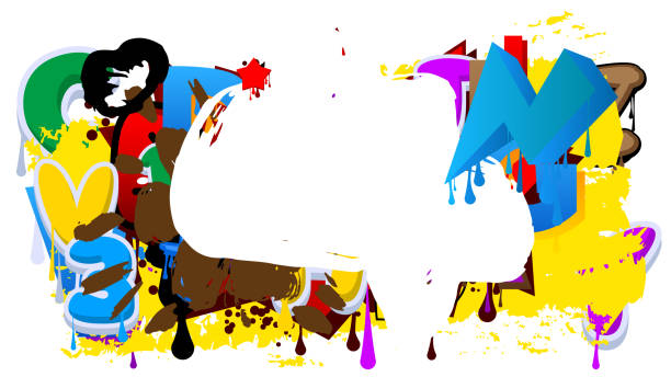 istock Graffiti speech bubble on colorful background. White abstract modern Messaging sign street art decoration, Discussion icon performed in urban painting style. 2163996209