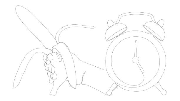 istock One continuous line of alarm clock with Banana. Thin Line Illustration vector concept. Contour Drawing Creative ideas. 2163996273