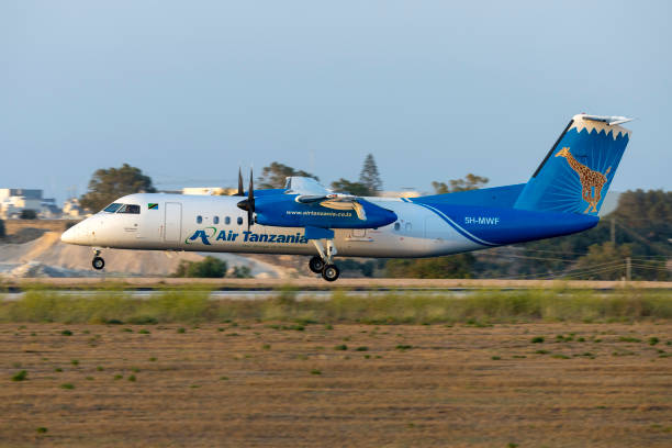 Luqa, Malta - July 24, 2024: Air Tanzania Bombardier DHC-8-311Q Dash 8 (REG: 5H-MWF) landing after a short 1 hour test flight.