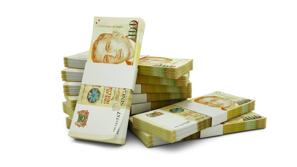 istock 3D Rendering of Stack of Singaporean dollar notes isolated on white background. Bundles of dollar notes 2164000398