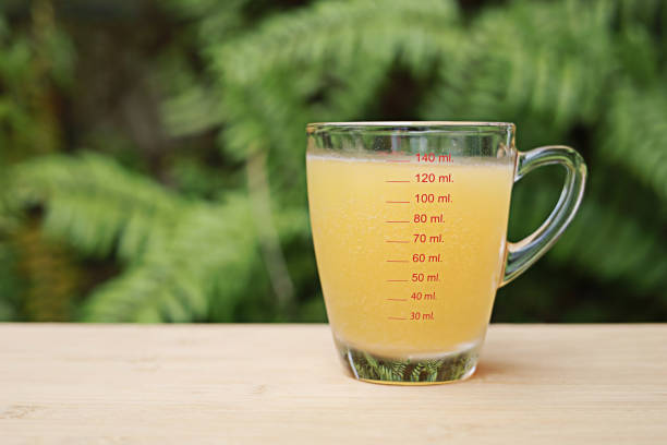 istock Effervescent pills melting in glass, blurred green leaf background, copy space empty 2164002958