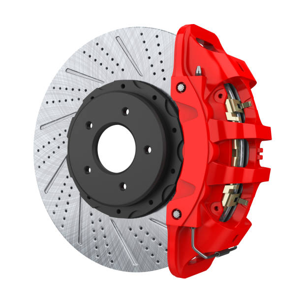 istock Car Brake Disc and Red Caliper Isolated 2164003215