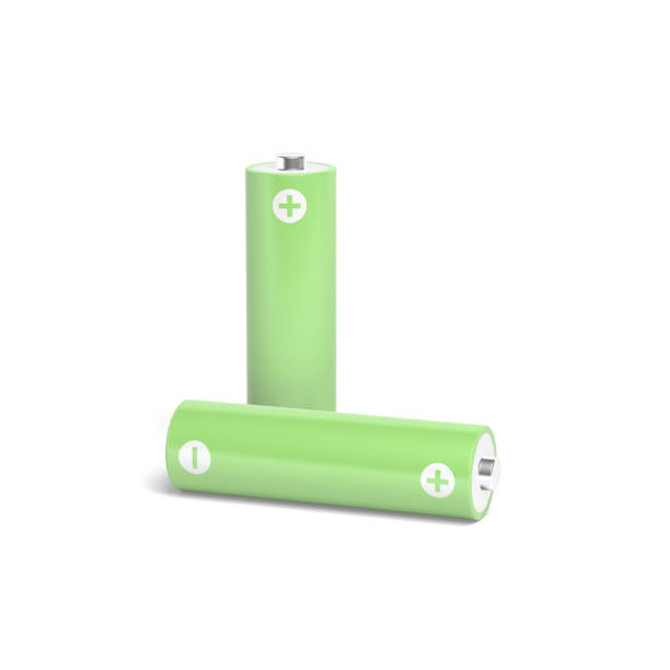 istock Two AA batteries isolated on white background. Green color. 2164004251