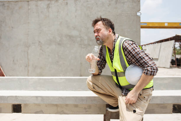 istock Senior engineer take a break and drinks water during working in heat day. 2164004583