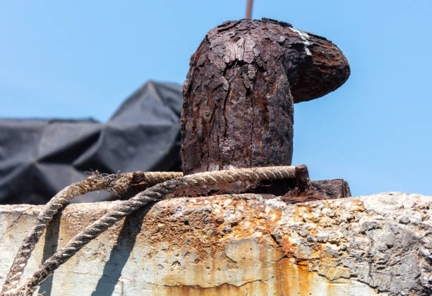 Rusty metal pole on the pier.