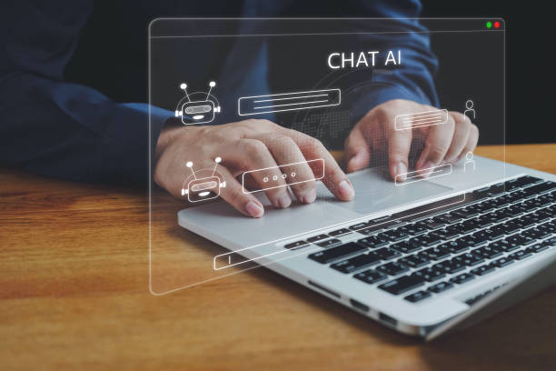 istock Chatbot with AI (Artificial Intelligence), search engine, businessman using laptop connection to AI, use command prompt for generates idea something or solve problems, digital transformation, SEO. 2164007560