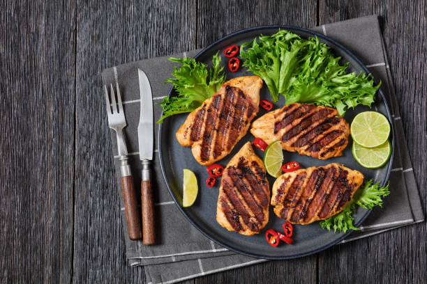 istock grilled chicken breasts wrapped in bacon on plate 2164008411