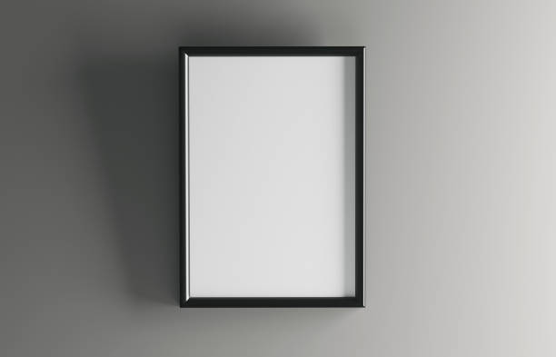istock Poster size empty vertical black photo frame on gray background 2164010314