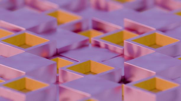 istock Abstract Geometric Pattern with Purple and Yellow 3D Cubes 2164012542