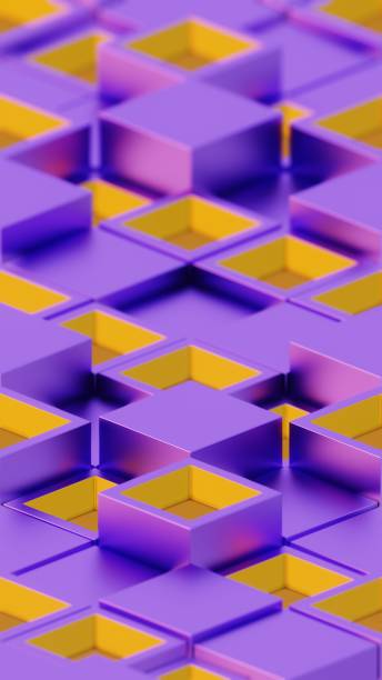istock Abstract Geometric Pattern with Purple and Yellow 3D Cubes 2164012556