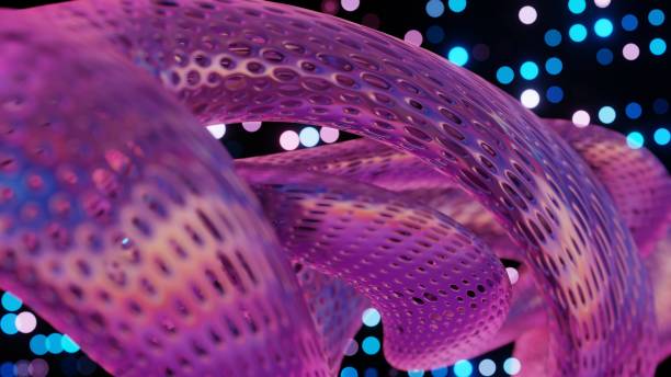 istock Abstract 3D Structure with Pink and Purple Mesh and Neon Bokeh Background 2164012696