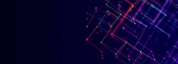 istock Colored polygonal structure. Beautiful illustration with connected dots and lines. Digital network background. 3D 2164013905