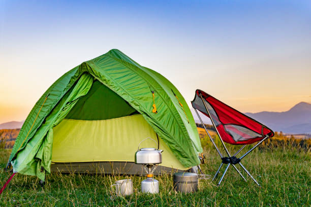 istock Camping high in the mountains with mountain views. 2164014078