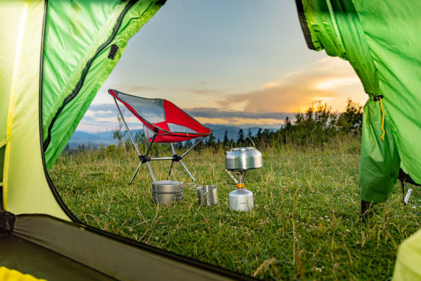 istock Camping high in the mountains with mountain views. 2164014080