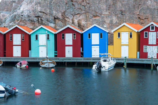 istock Colorful boathouses, Smogen, Bohuslan 2164016644