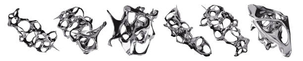 istock 3d render of abstract art with surreal 3d organic curve wavy smooth and soft bio forms in matte aluminium metal material or chrome parts isolated on white. Abstract designs and polished metal. 2164021936