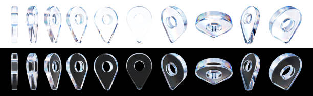 istock Set of 3d transparent glossy map marker with dispersion effect. Rainbow colors reflection glass. 3d glass retro with crystal dispersion effect. Abstract glassy location point with prism holographic 2164022170