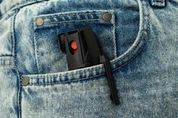 istock Pepper tear spray in jeans pocket. 2164024594
